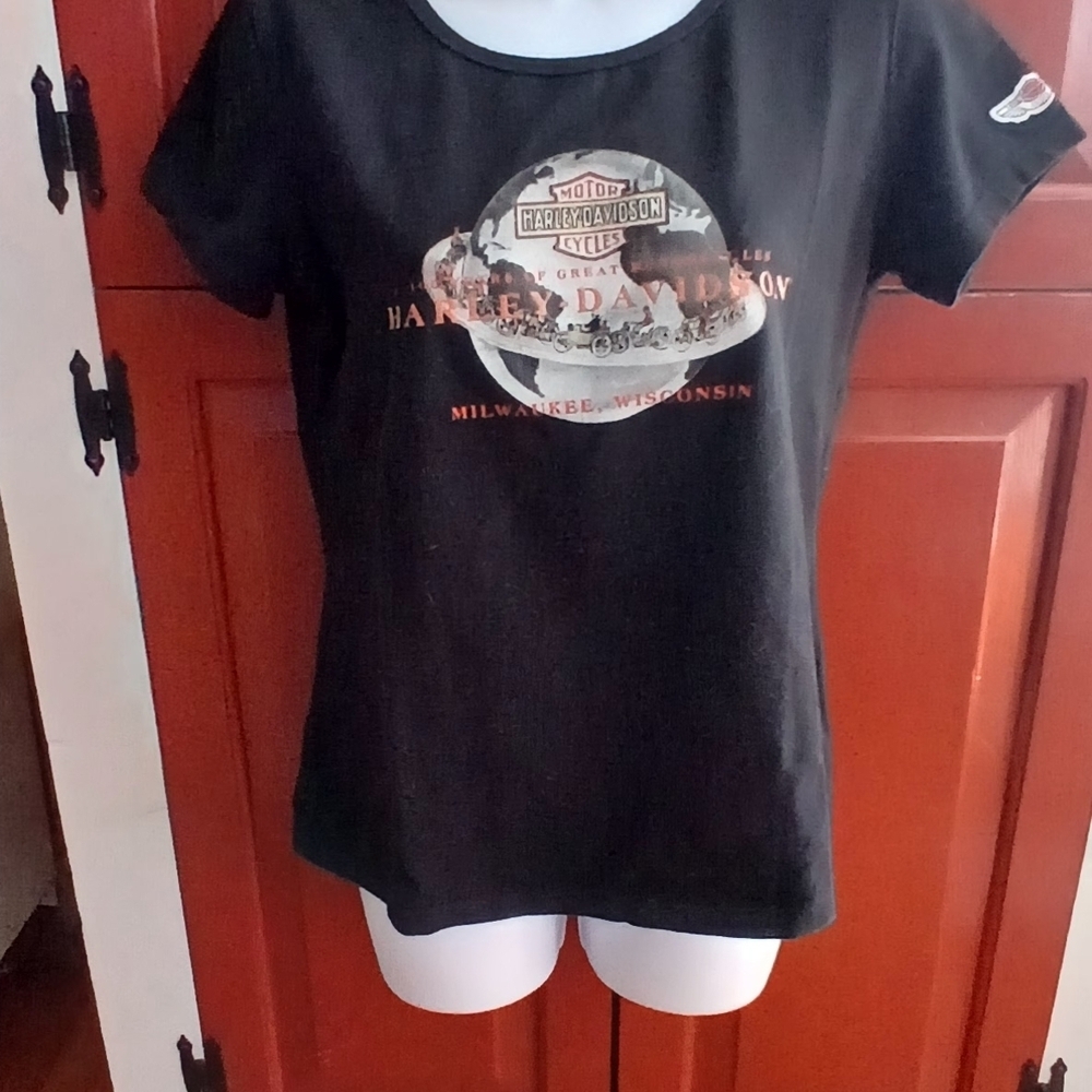 Harley-Davidson Women's 100 Years Earth Black T-Shirt. Sz M.